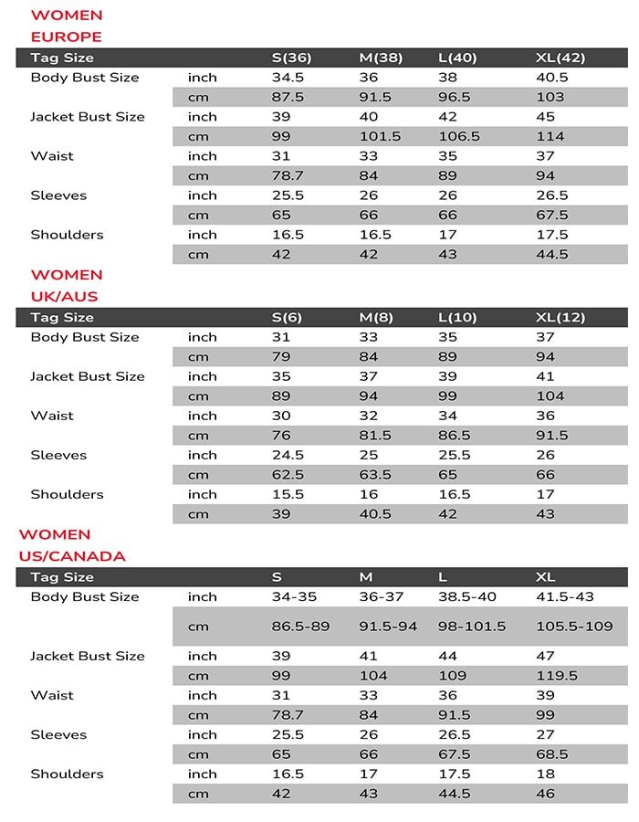 Men and women jacket size chart-1