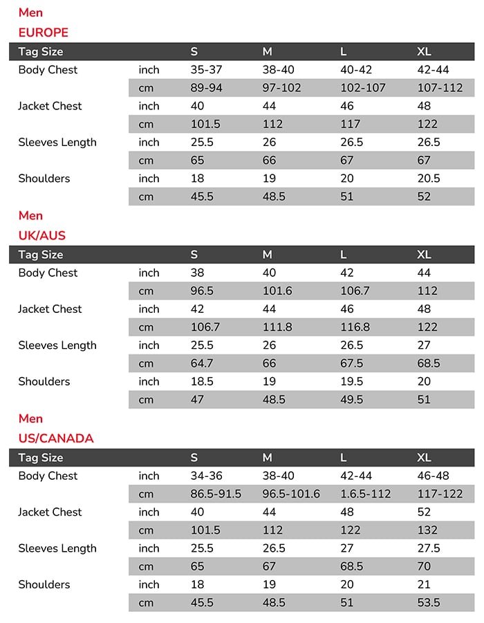 Men and women jacket size chart-2